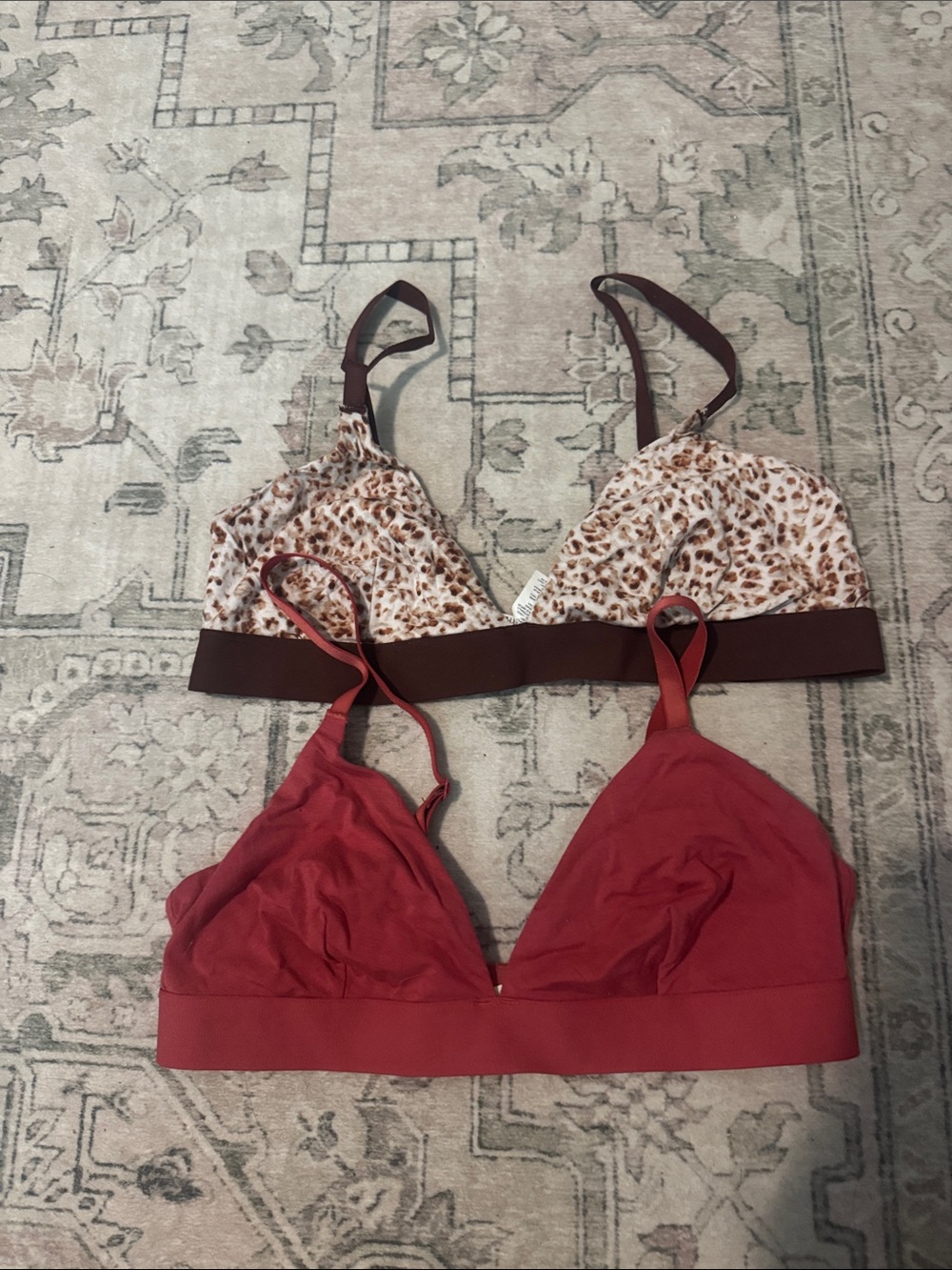 Old Navy Red Bralette and Leopard-Print Wireless Bra Duo